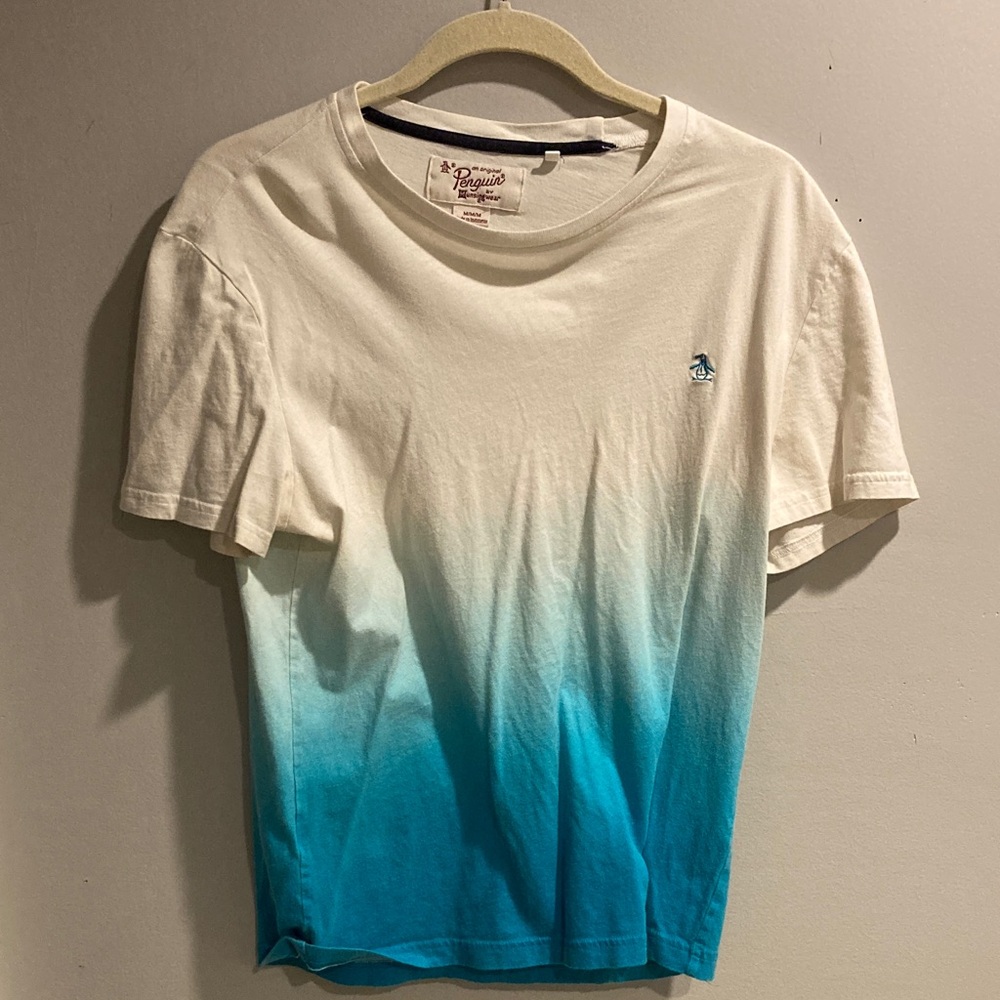 Original Penguin Men's Teal and White Ombre T-Shirt